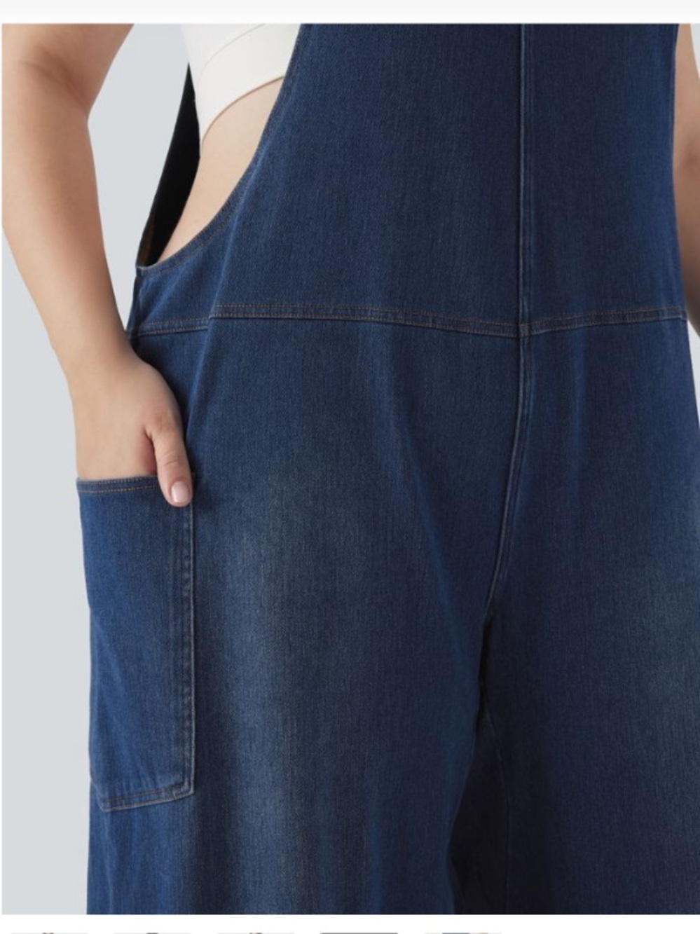 Halara Flex v-neck washed Blue Denim sleeveless overalls - Picture 5 of 11